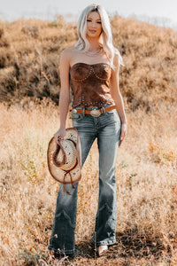 Can't Forget You Faux Leather Studded Bustier Top (Cognac) - NanaMacs