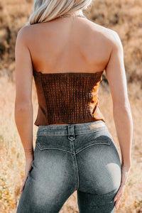 Can't Forget You Faux Leather Studded Bustier Top (Cognac) - NanaMacs