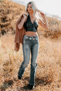 Urban Glow Faux Leather Halter Crop Top (Black) - NanaMacs