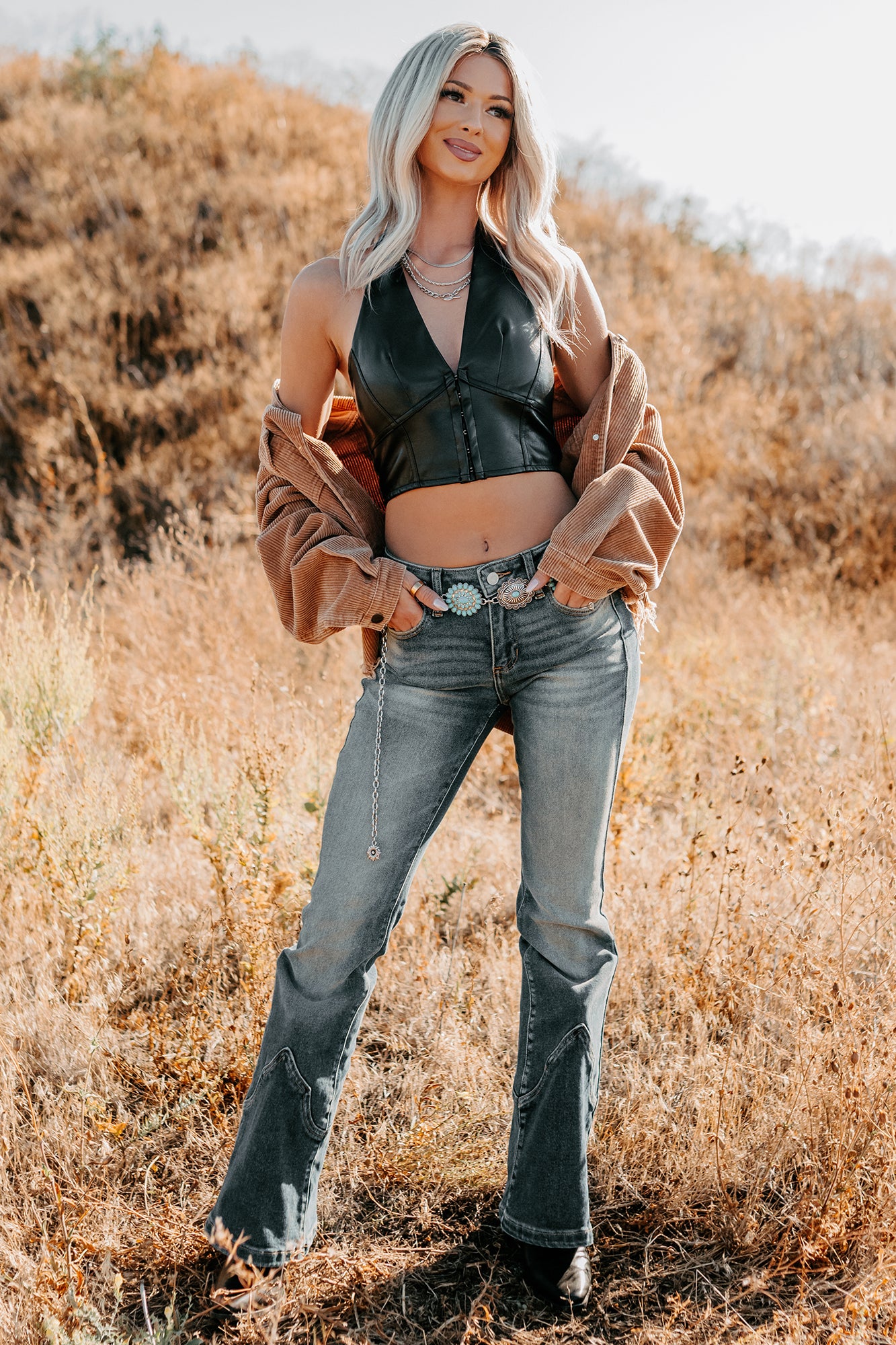 Urban Glow Faux Leather Halter Crop Top (Black) - NanaMacs