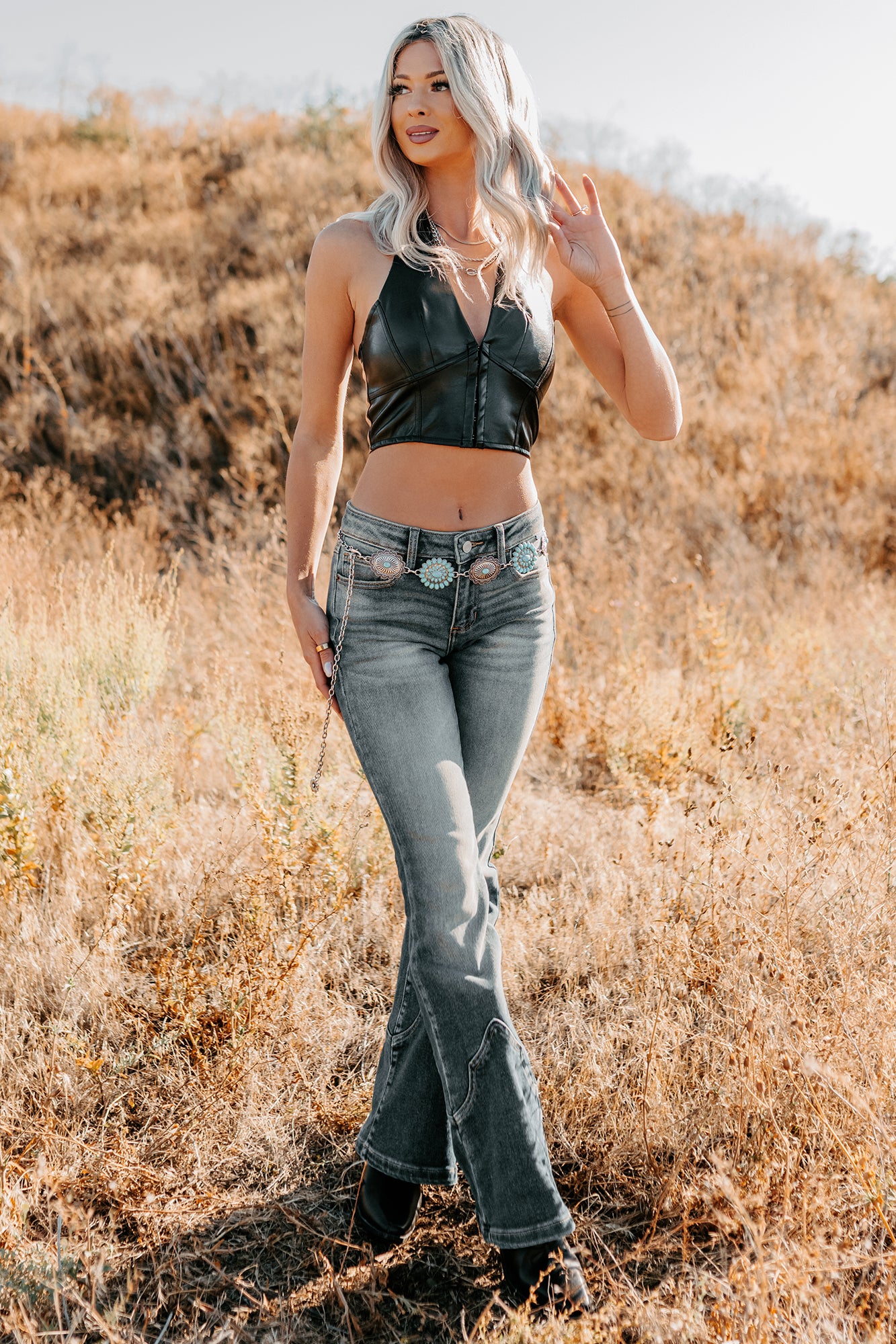 Urban Glow Faux Leather Halter Crop Top (Black) - NanaMacs