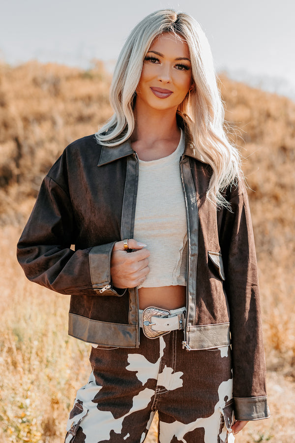 The Takeover Suede Faux Leather Jacket (Dark Brown) - NanaMacs