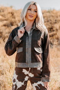 The Takeover Suede Faux Leather Jacket (Dark Brown) - NanaMacs