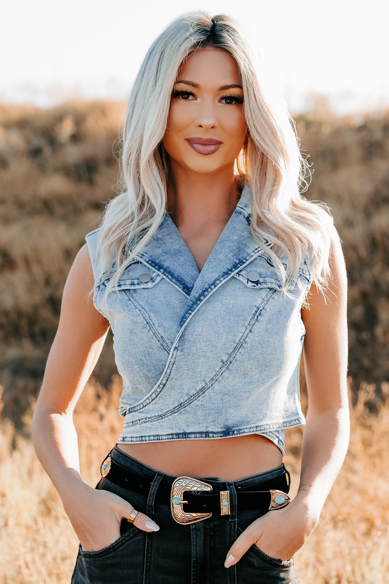 Chasing You Denim Wrap Vest (Light) - NanaMacs