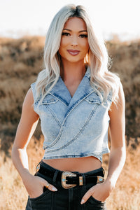 Chasing You Denim Wrap Vest (Light) - NanaMacs