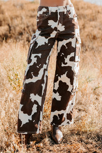 Mirabel Wide Leg Cow Print Balboa Jeans (Brown) - NanaMacs