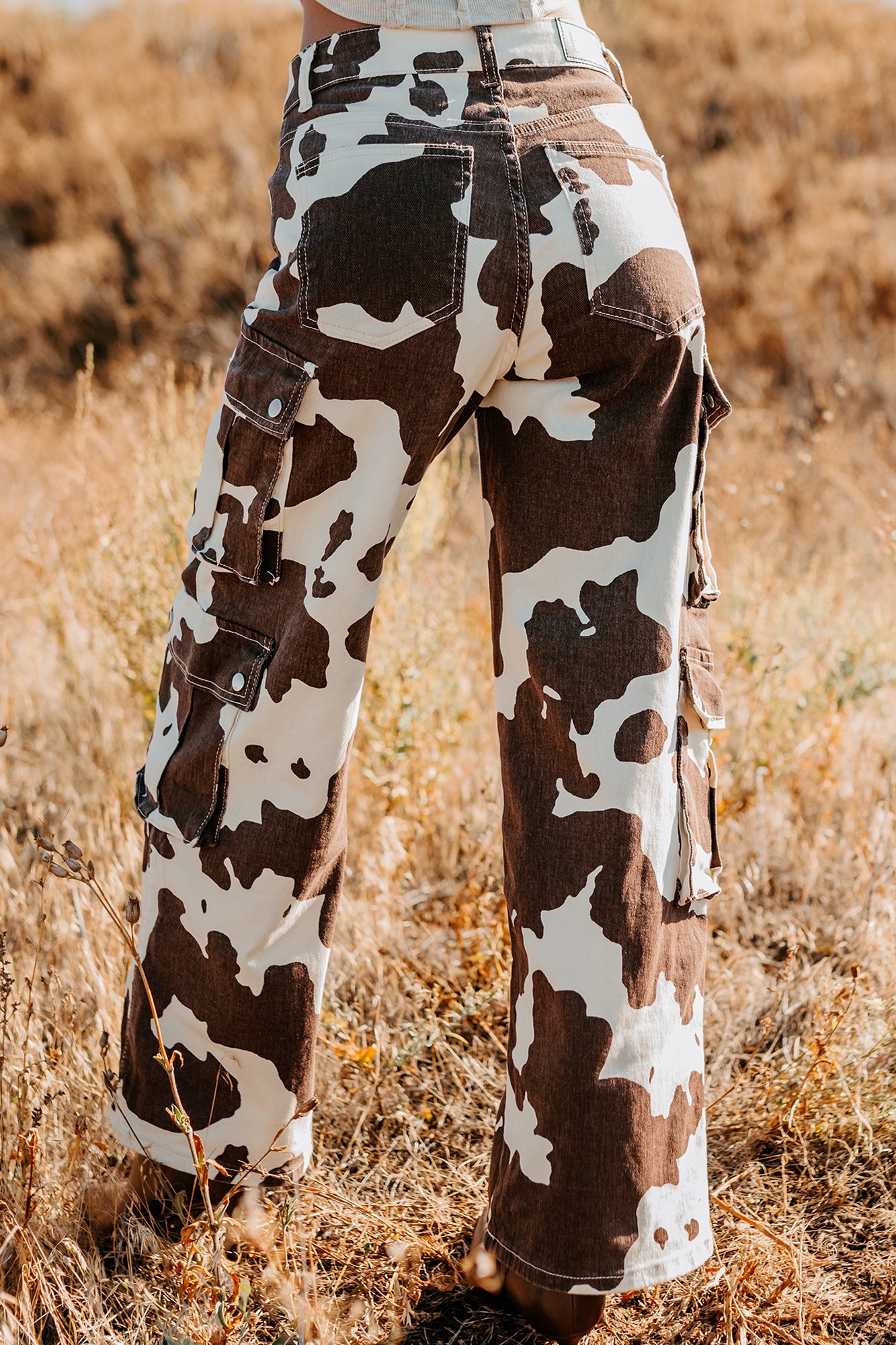 Mirabel Wide Leg Cow Print Balboa Jeans (Brown) - NanaMacs