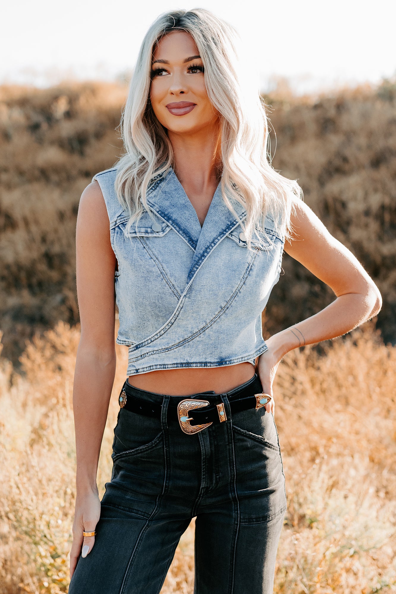 Chasing You Denim Wrap Vest (Light) - NanaMacs