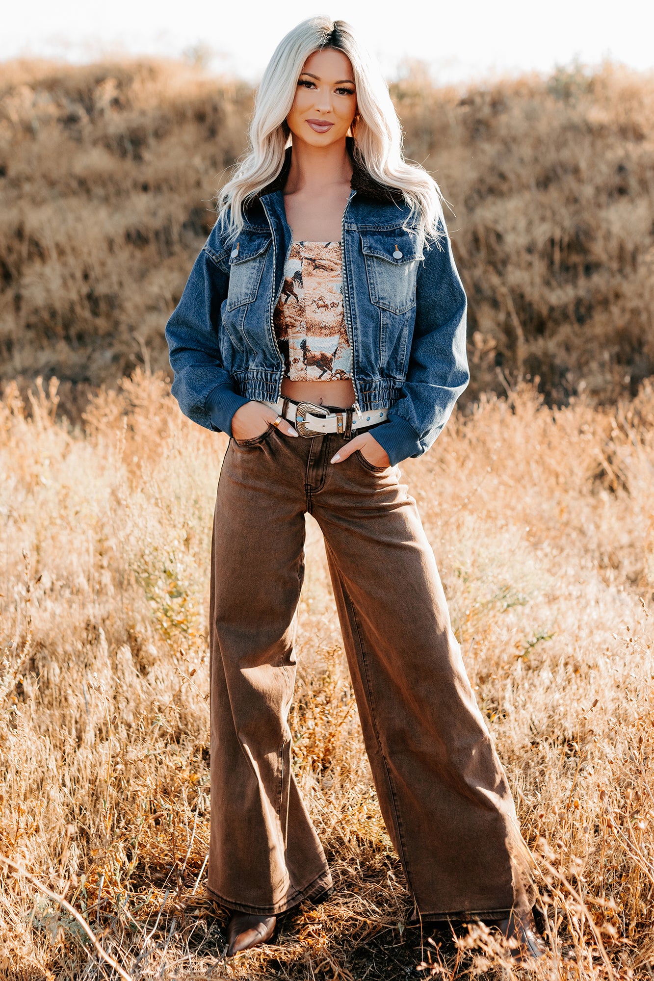 Valencia High Rise Wide Leg Mica Denim Jeans (Antique Bronze) - NanaMacs