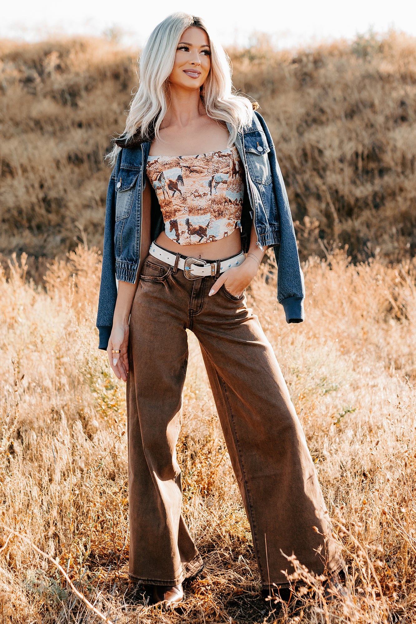 Valencia High Rise Wide Leg Mica Denim Jeans (Antique Bronze