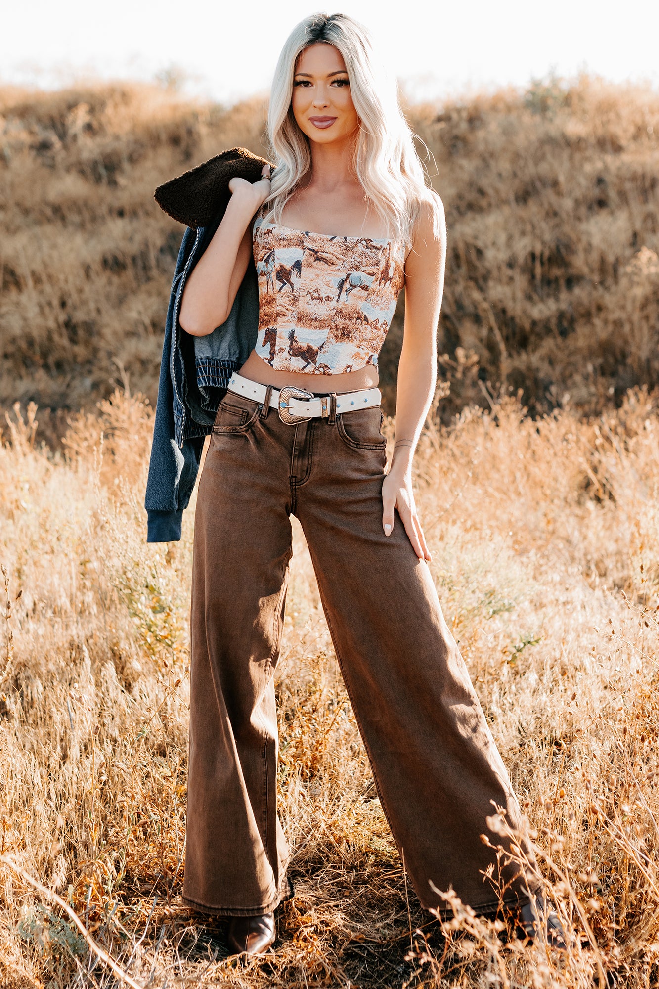 Valencia High Rise Wide Leg Mica Denim Jeans (Antique Bronze) - NanaMacs