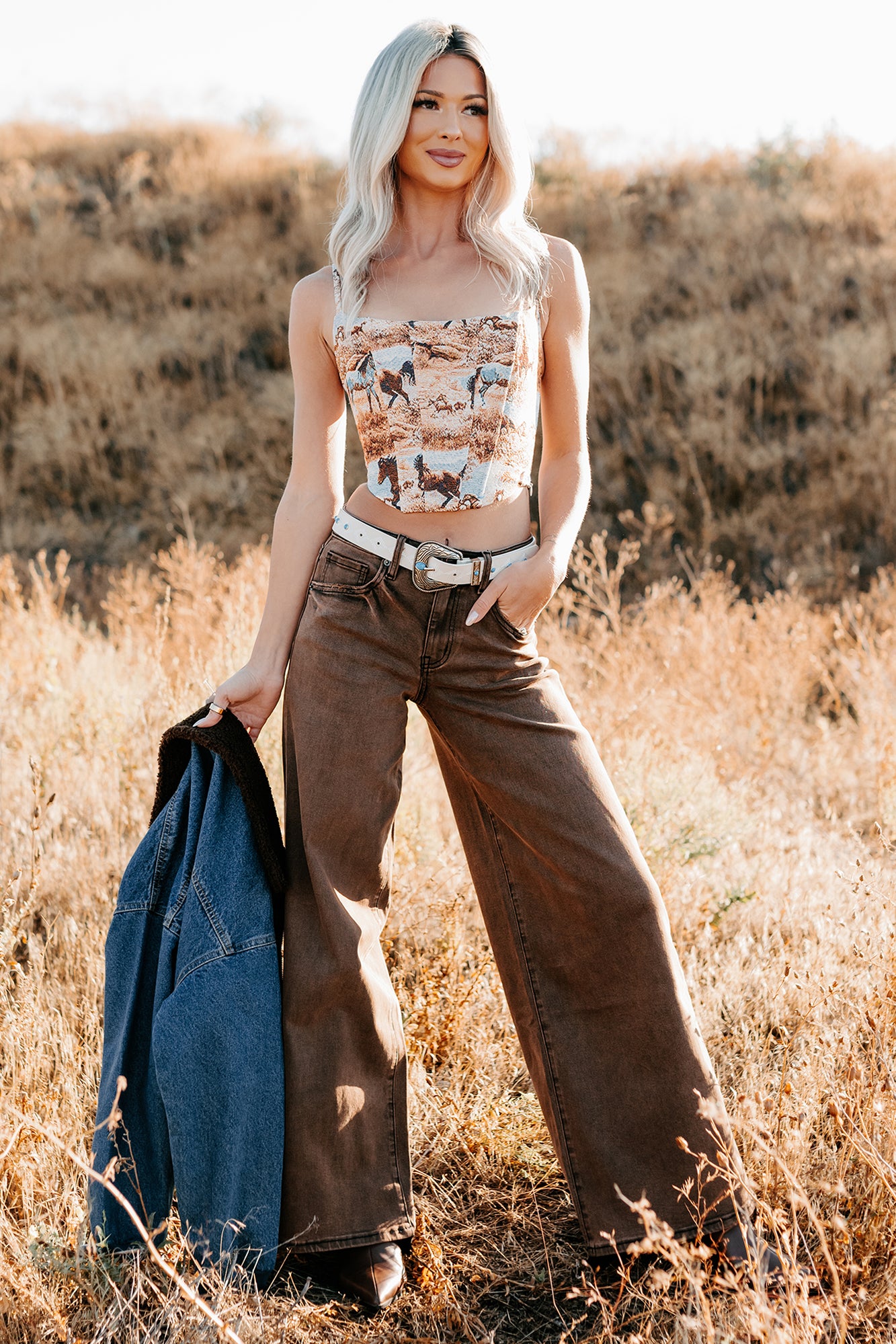 Valencia High Rise Wide Leg Mica Denim Jeans (Antique Bronze) - NanaMacs