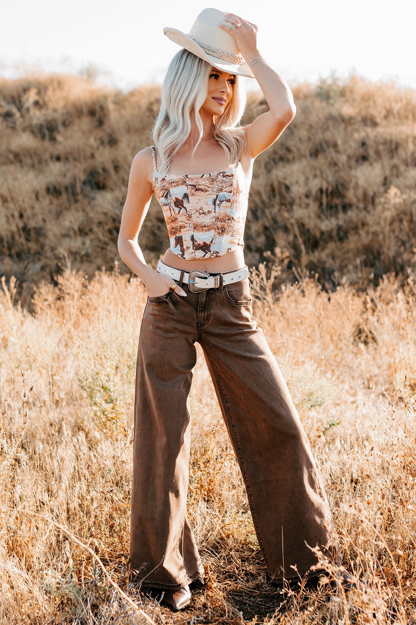 Valencia High Rise Wide Leg Mica Denim Jeans (Antique Bronze) - NanaMacs