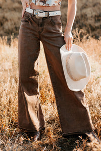 Valencia High Rise Wide Leg Mica Denim Jeans (Antique Bronze) - NanaMacs