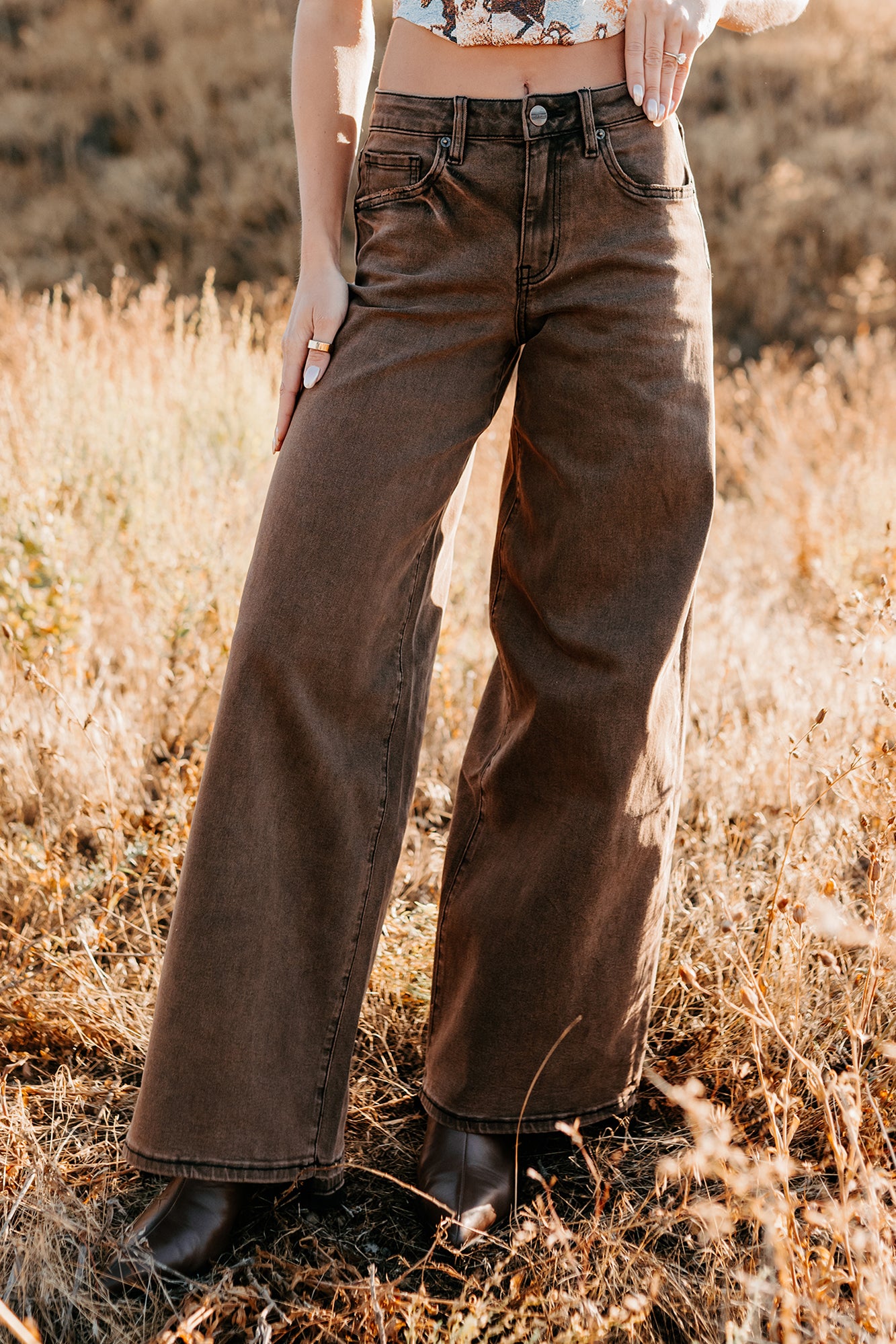Valencia High Rise Wide Leg Mica Denim Jeans (Antique Bronze