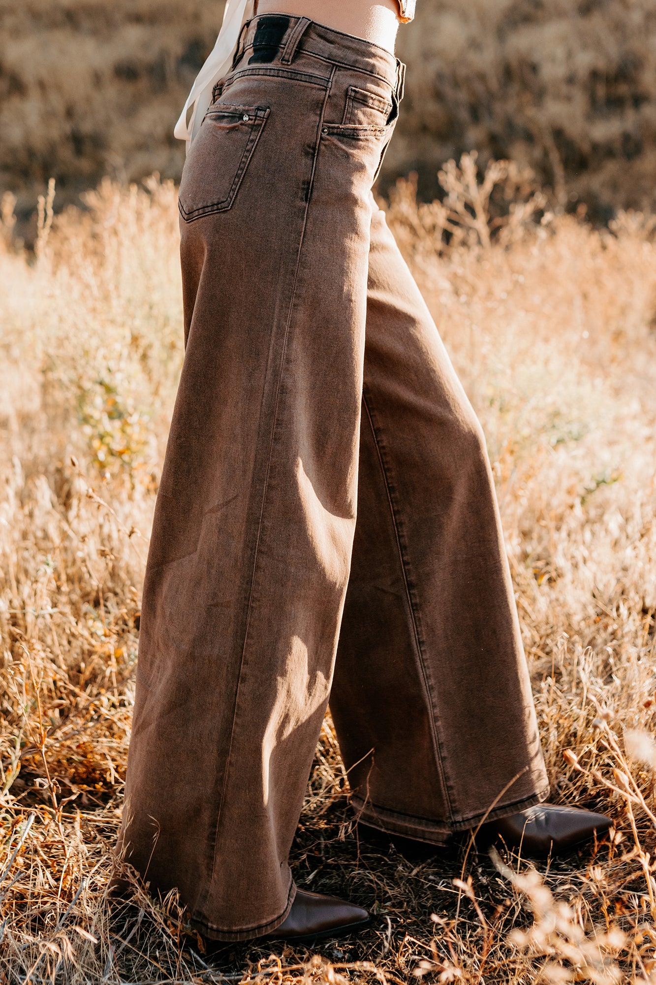 Valencia High Rise Wide Leg Mica Denim Jeans (Antique Bronze) - NanaMacs