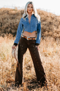 Brody Studded Wide Leg TicToc Jeans (Brown) - NanaMacs