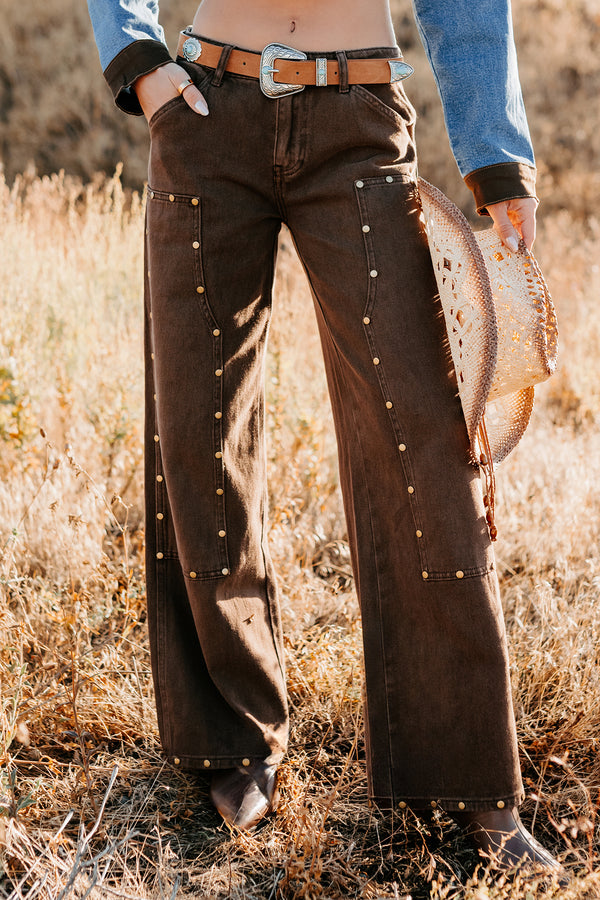 Brody Studded Wide Leg TicToc Jeans (Brown) - NanaMacs