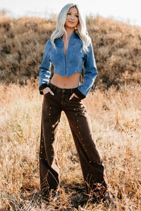 Peachy Prairie Cropped Denim Corset Jacket (Medium) - NanaMacs