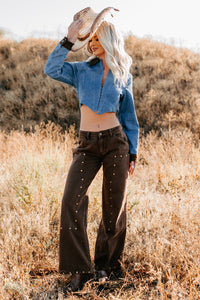 Brody Studded Wide Leg TicToc Jeans (Brown) - NanaMacs