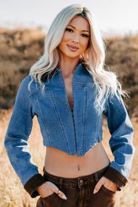 Peachy Prairie Cropped Denim Corset Jacket (Medium) - NanaMacs