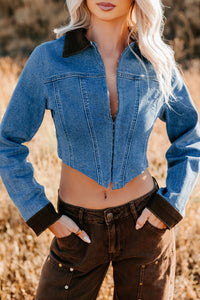 Peachy Prairie Cropped Denim Corset Jacket (Medium) - NanaMacs