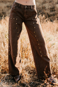 Brody Studded Wide Leg TicToc Jeans (Brown) - NanaMacs