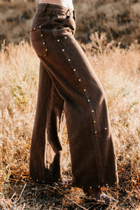 Brody Studded Wide Leg TicToc Jeans (Brown) - NanaMacs