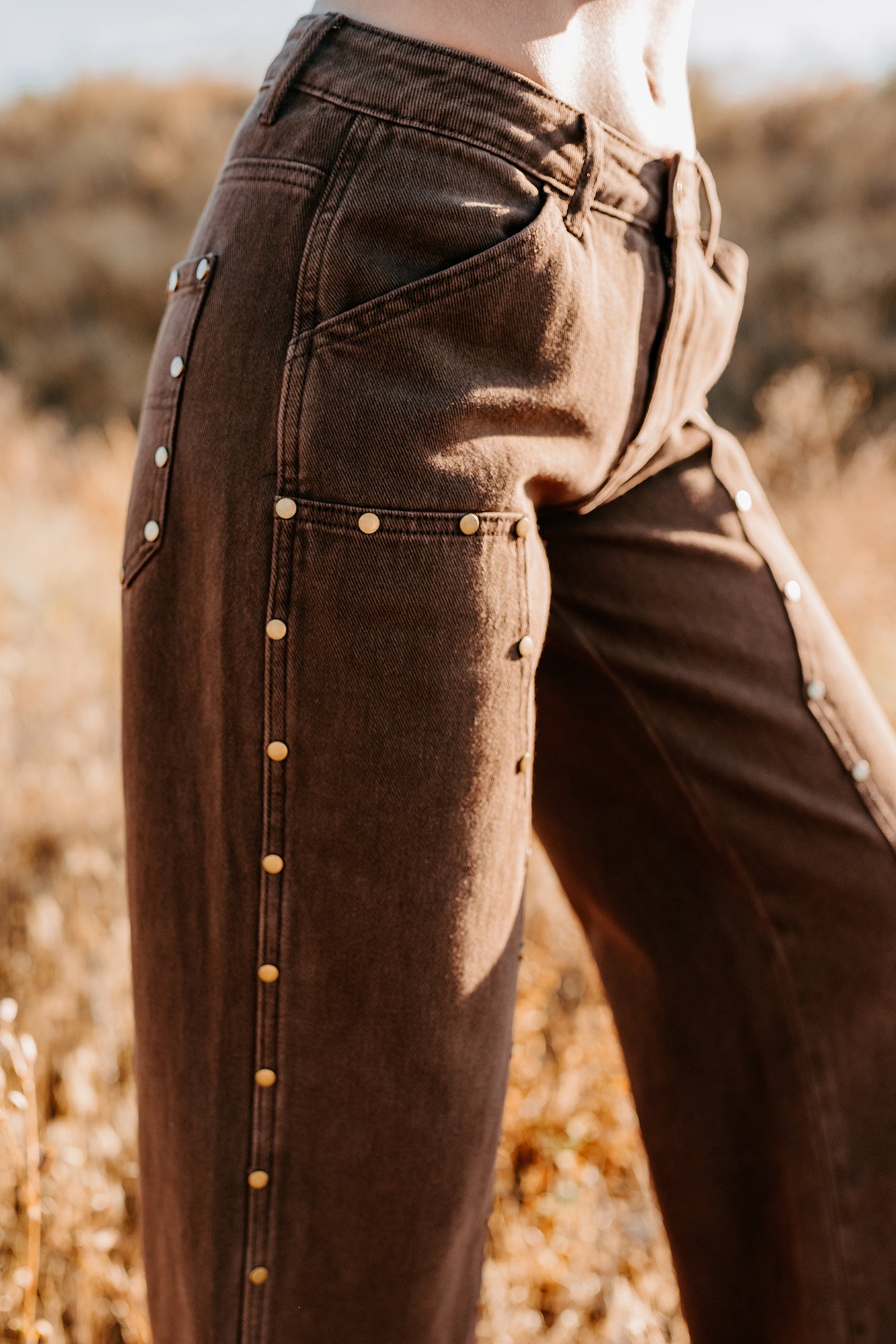 Brody Studded Wide Leg TicToc Jeans (Brown) - NanaMacs