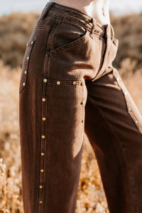 Brody Studded Wide Leg TicToc Jeans (Brown) - NanaMacs