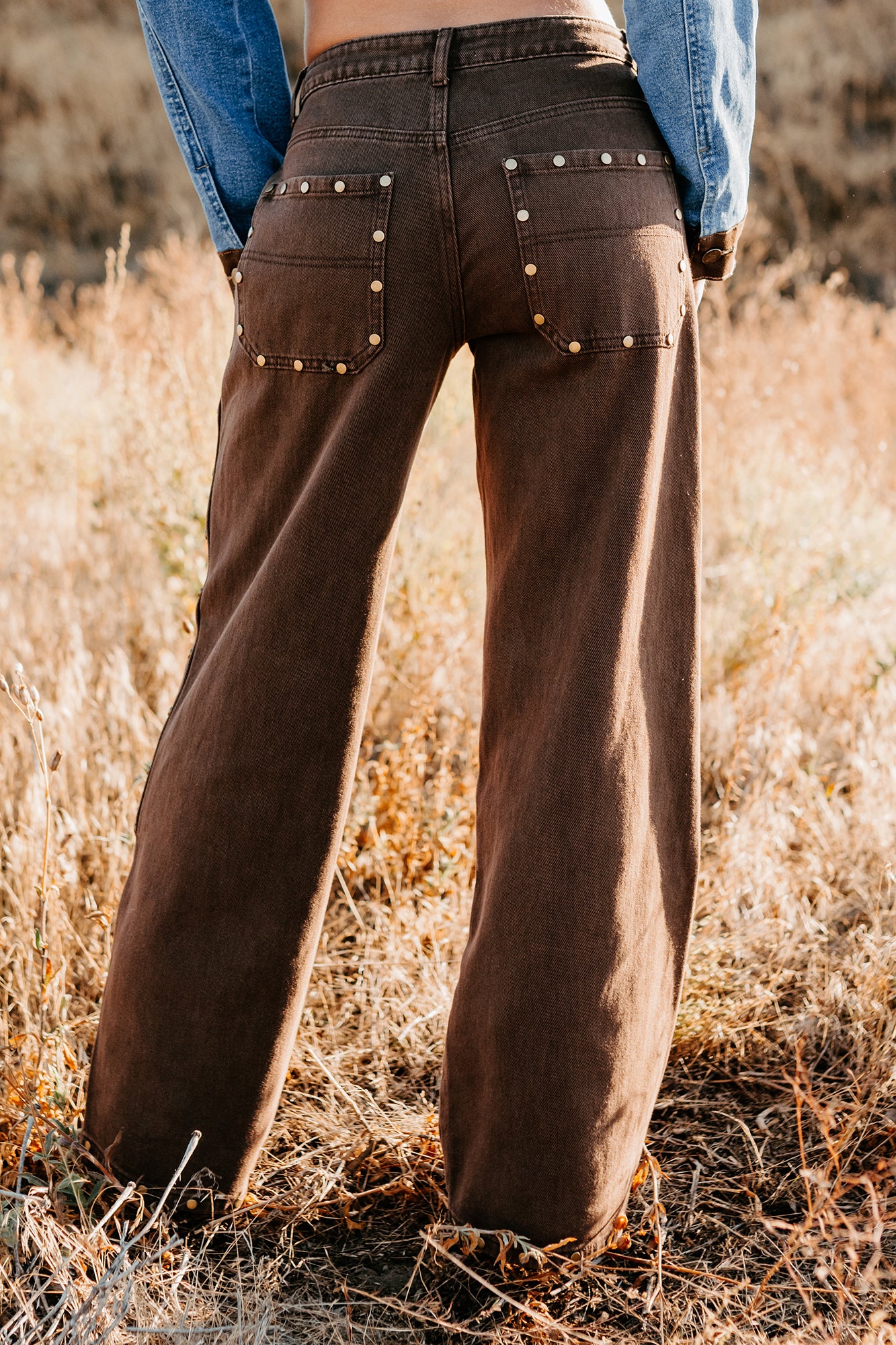 Brody Studded Wide Leg TicToc Jeans (Brown) - NanaMacs