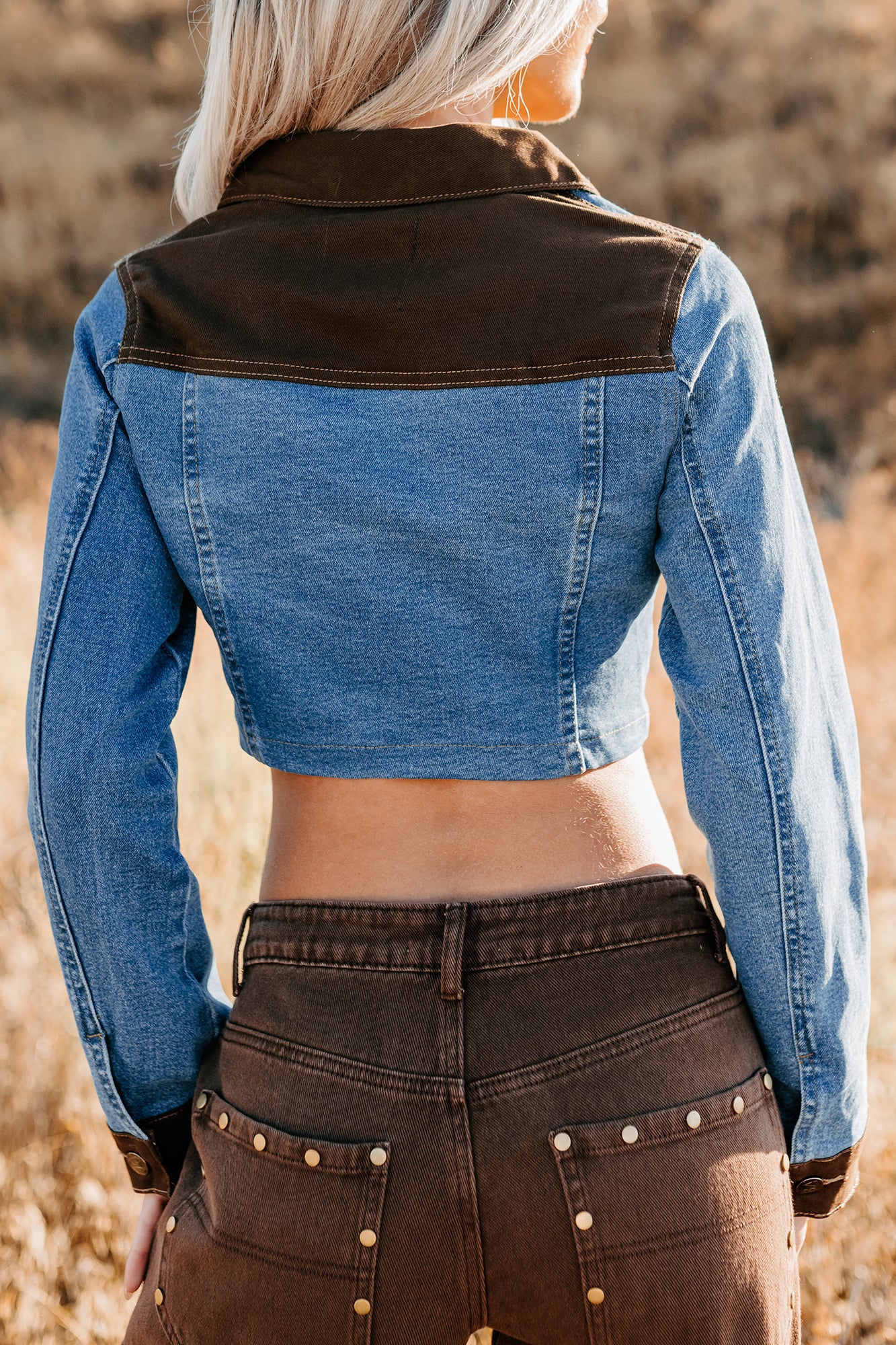 Peachy Prairie Cropped Denim Corset Jacket (Medium) - NanaMacs