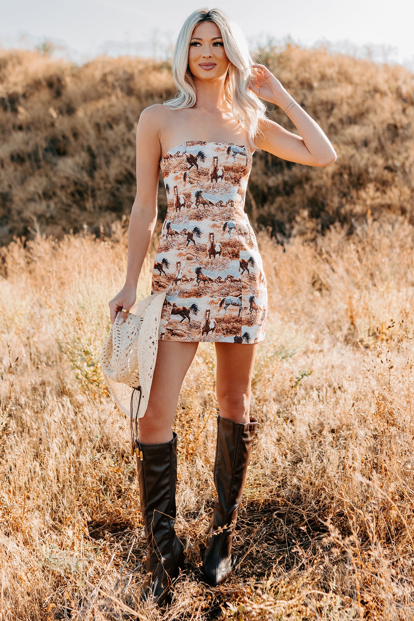 Frontier Heart Strapless Western Print Mini Dress (Multi) - NanaMacs