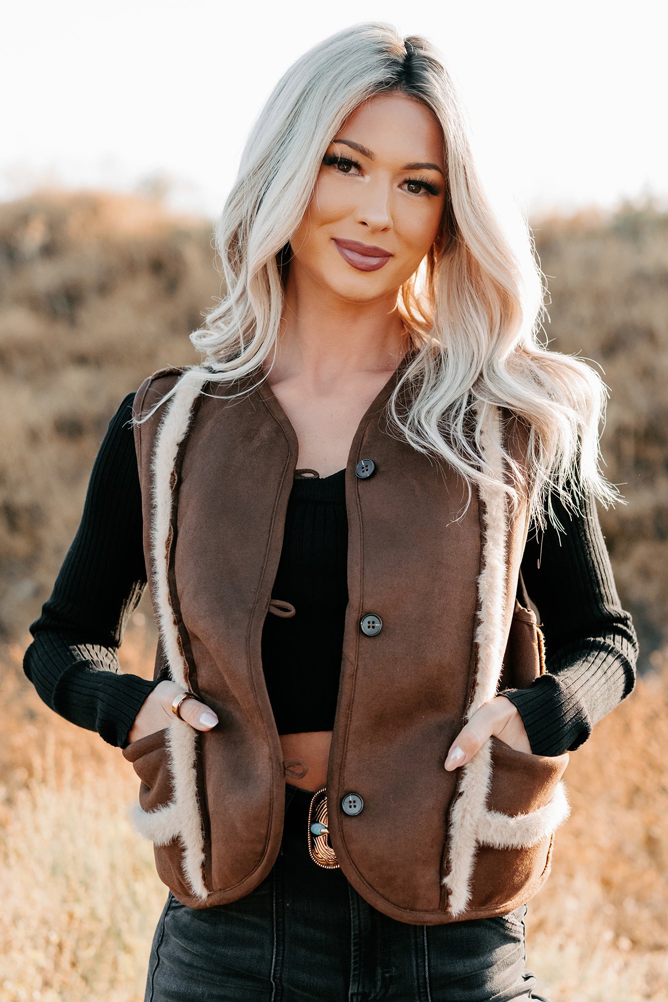 Mountain Muse Faux Suede Vest (Chocolate) - NanaMacs