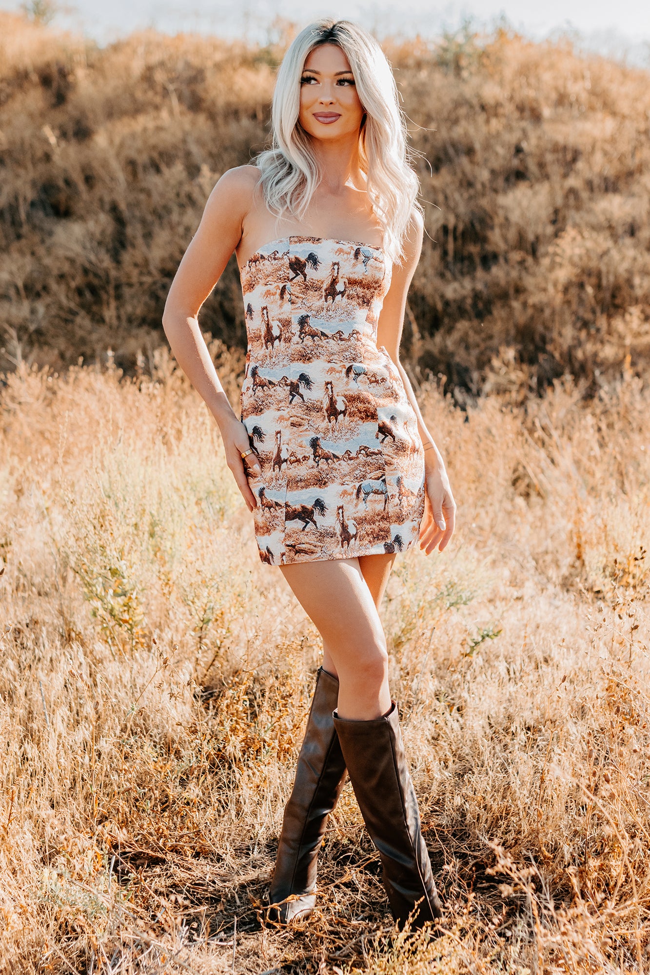 Frontier Heart Strapless Western Print Mini Dress (Multi) - NanaMacs