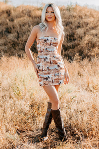 Frontier Heart Strapless Western Print Mini Dress (Multi) - NanaMacs