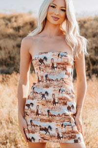 Frontier Heart Strapless Western Print Mini Dress (Multi) - NanaMacs