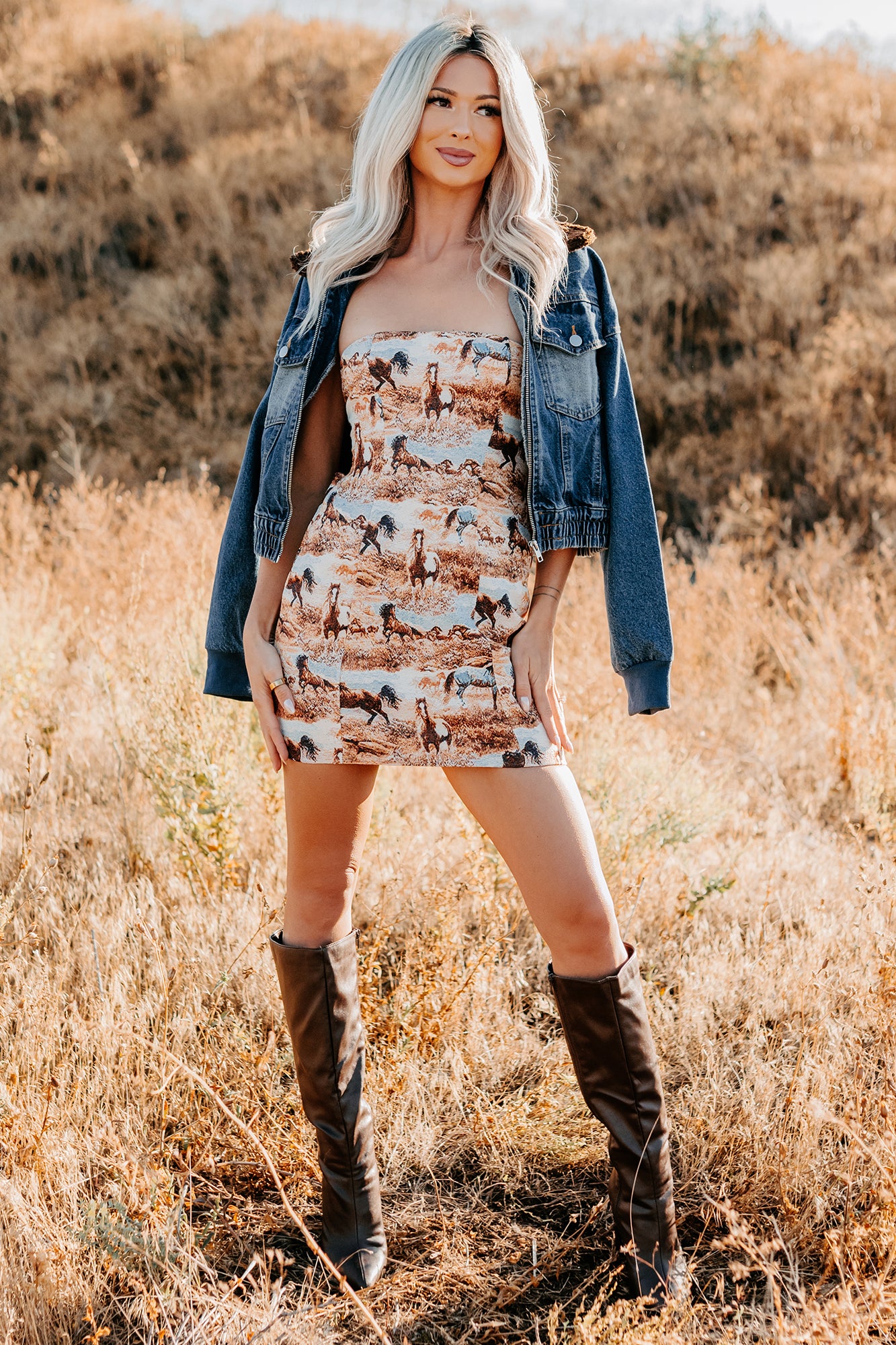 Frontier Heart Strapless Western Print Mini Dress (Multi) - NanaMacs