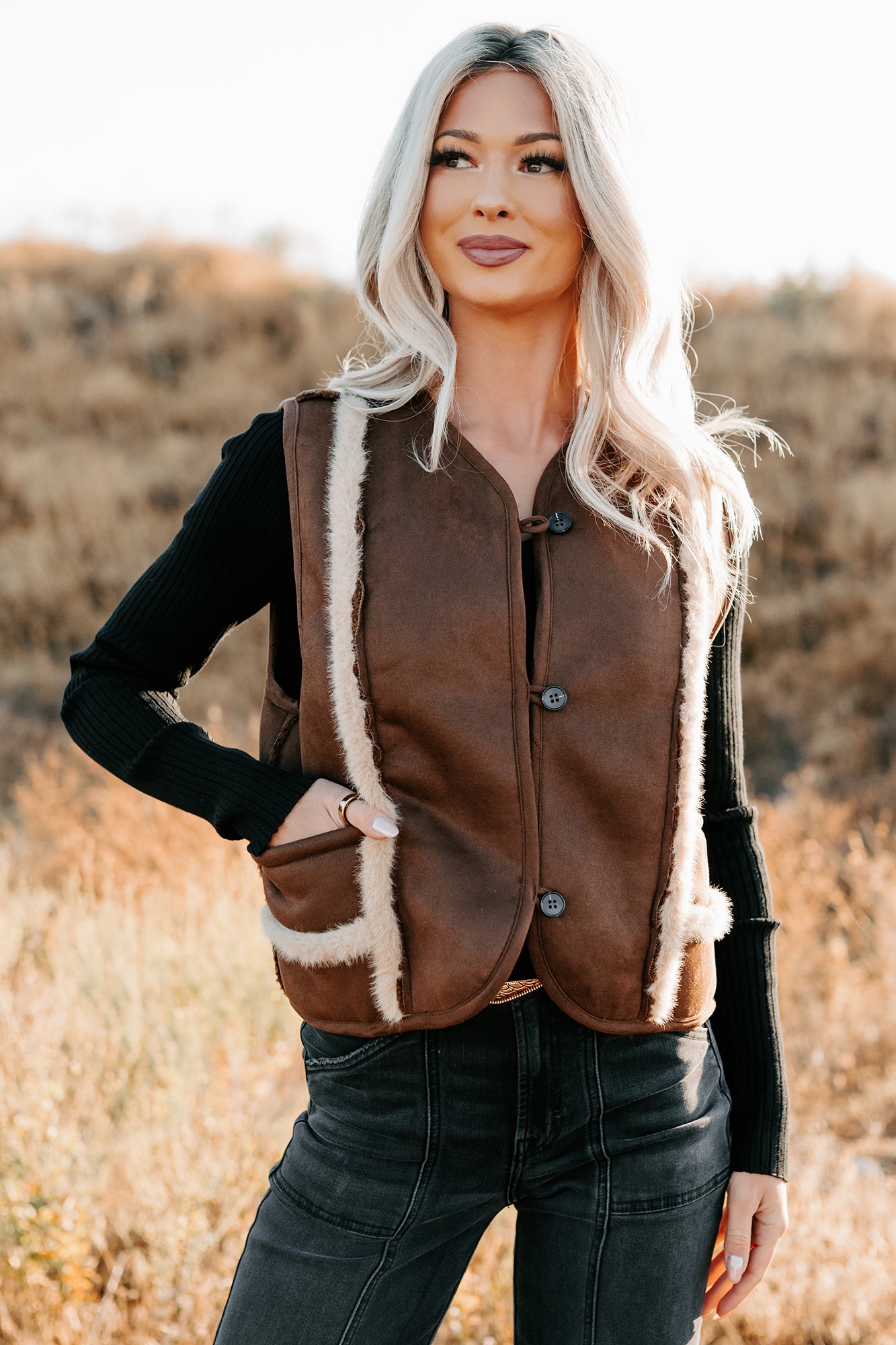 Mountain Muse Faux Suede Vest (Chocolate) - NanaMacs