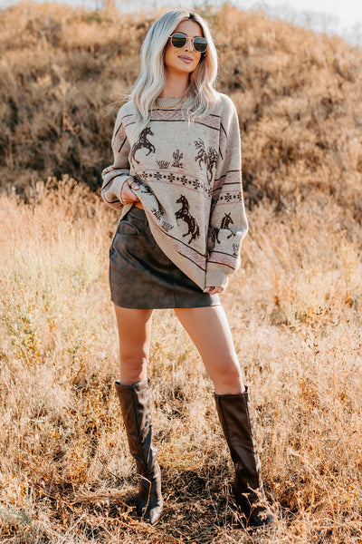 Range Romance Western Print Sweater (Taupe) - NanaMacs