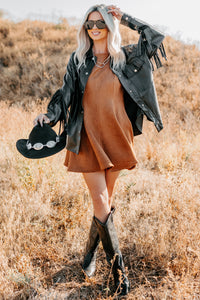 Creating Moments Faux Leather Fringe Jacket (Black) - NanaMacs