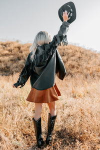 Creating Moments Faux Leather Fringe Jacket (Black) - NanaMacs
