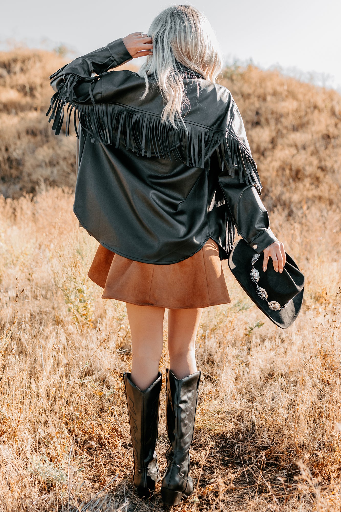 Creating Moments Faux Leather Fringe Jacket (Black) - NanaMacs