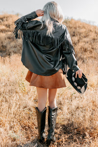 Creating Moments Faux Leather Fringe Jacket (Black) - NanaMacs