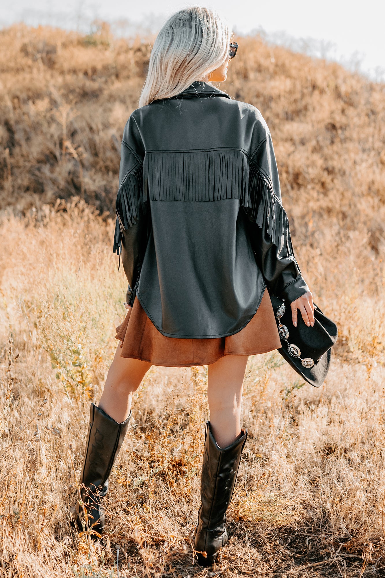 Creating Moments Faux Leather Fringe Jacket (Black) - NanaMacs