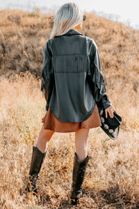 Creating Moments Faux Leather Fringe Jacket (Black) - NanaMacs