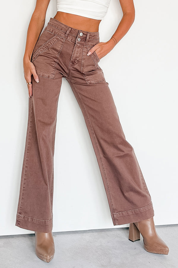 Henley Wide Leg Mica Denim Jeans (Cocoa) - NanaMacs