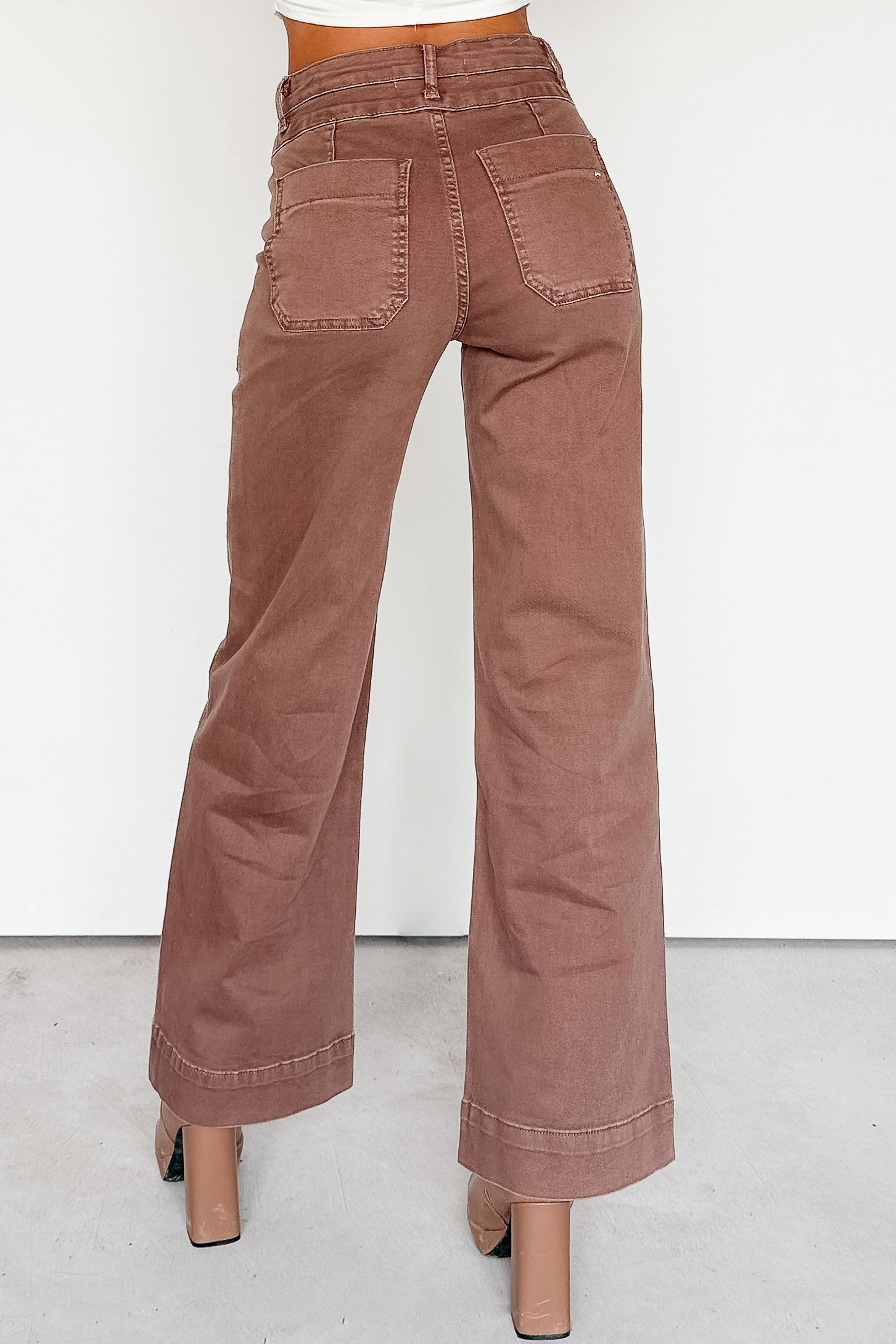Henley Wide Leg Mica Denim Jeans (Cocoa) - NanaMacs