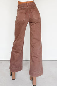 Henley Wide Leg Mica Denim Jeans (Cocoa) - NanaMacs
