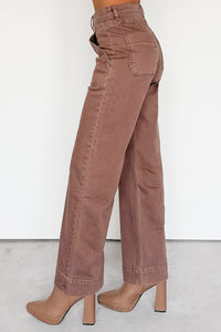 Henley Wide Leg Mica Denim Jeans (Cocoa) - NanaMacs